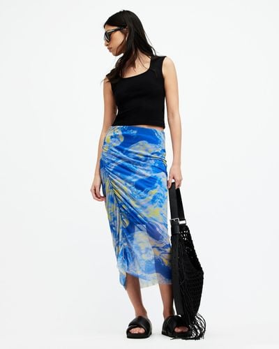 AllSaints Nora Inspiral Mesh Midi Skirt - Blue