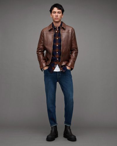 AllSaints Brim Washed Leather Jacket - Brown