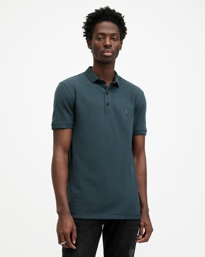 AllSaints Reform Short Sleeve Polo Shirt, - Blue