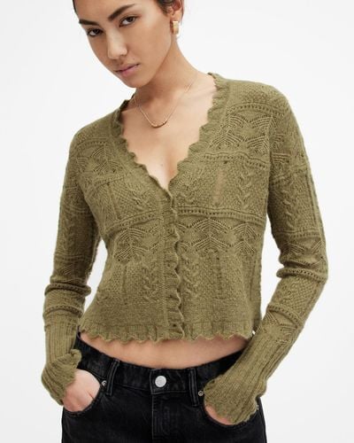 AllSaints Vanessa Lace Stitched Cardigan - Green