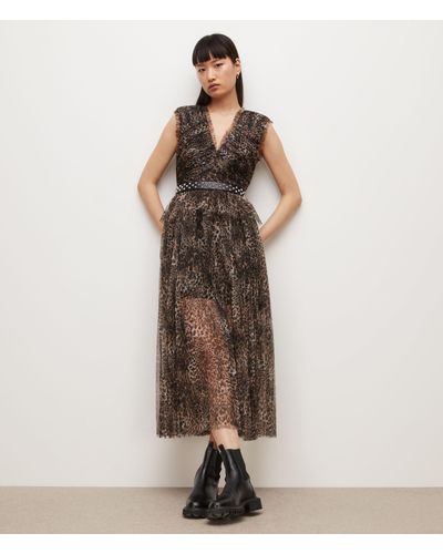 AllSaints Indra Kiku Dress, Fur Brown, Size: 6 - Natural