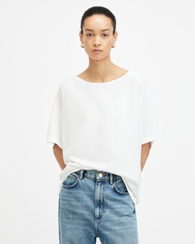 AllSaints Lydia Dropped Shoulder Oversized T-shirt, - White