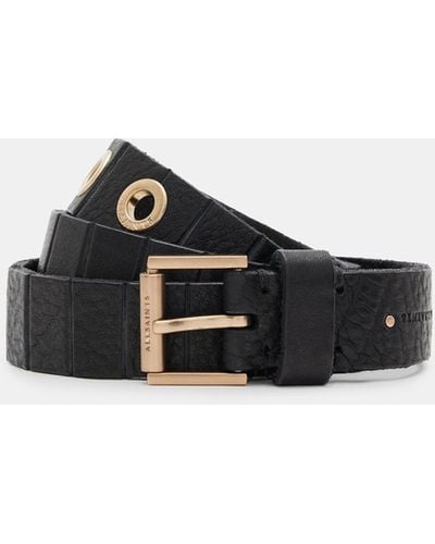 AllSaints Kylin Leather Skinny Belt - Black
