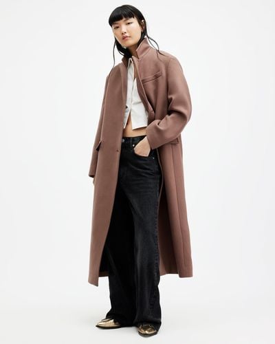 AllSaints James Wool Blend Maxi Length Coat, - Brown
