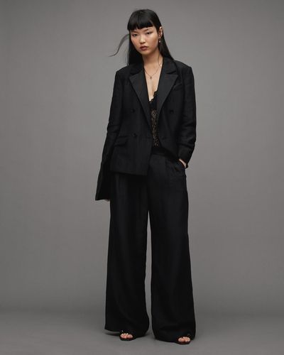AllSaints Eve Linen Blend Tailored Slim Fit Blazer - Grey