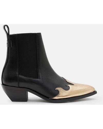 AllSaints Dellaware Contrast-stitch Metallic Leather Ankle Boots - Black