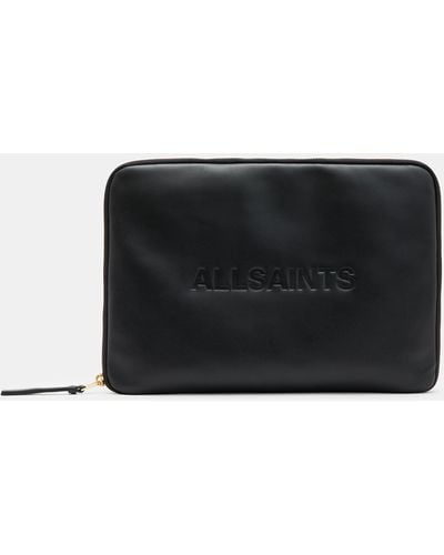 AllSaints Saff Leather Embossed Logo Laptop Case - Black