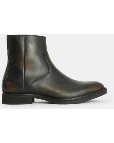 AllSaints Lang Leather Zip Up Boots - Black