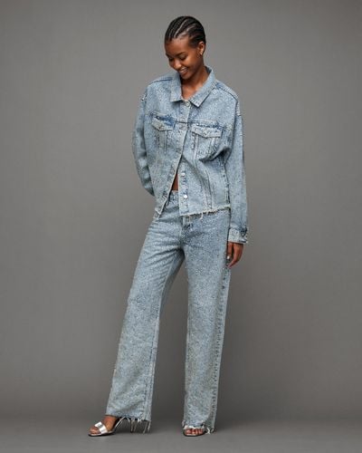 AllSaints Wendel Crystal Embellished Wide Jeans - Gray