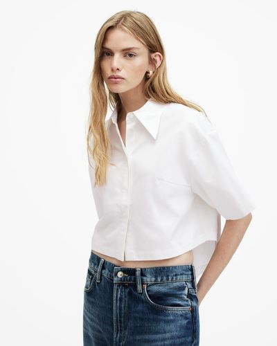 AllSaints Joanna Relaxed Fit Cropped Shirt - White