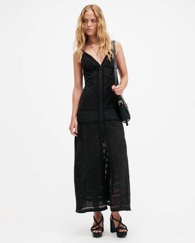 AllSaints Dahlia Embroidered Broderie Maxi Dress, - Black