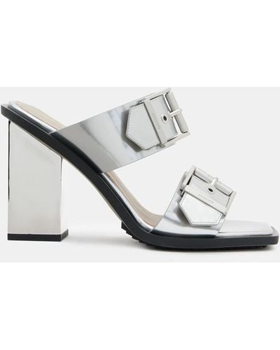 AllSaints Camille Metallic Leather Block Heels - White