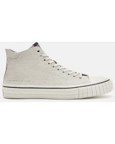 AllSaints Lewis Lace Up Leather High Top Trainers - White