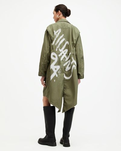 AllSaints Milla Relaxed Fit Printed Parka Jacket - Green