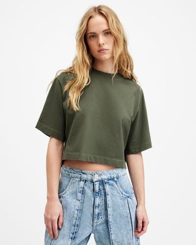 AllSaints Lottie Oversized Cropped T-shirt, - Green