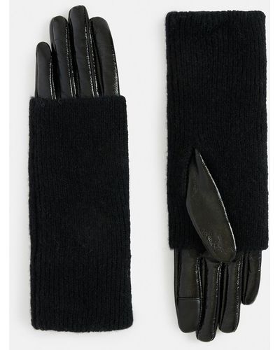 AllSaints Jesse Leather Knitted Cuff Gloves - Black