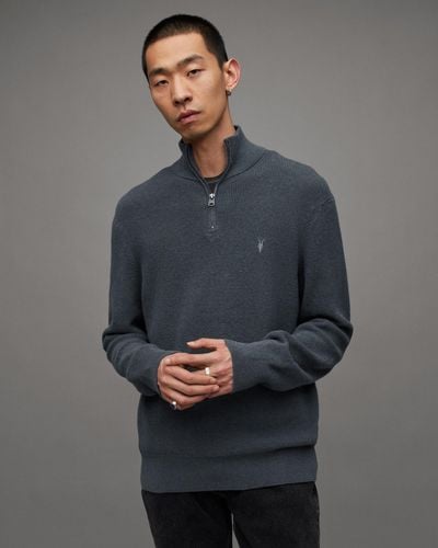 AllSaints Aspen Waffle Texture Crew Neck Jumper, in Blue for Men