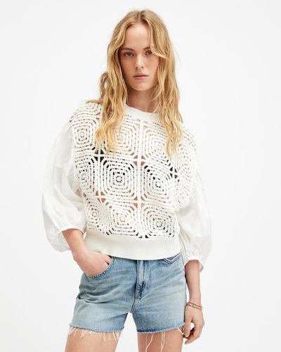 AllSaints Sol Crochet Relaxed Fit Sweater, - White