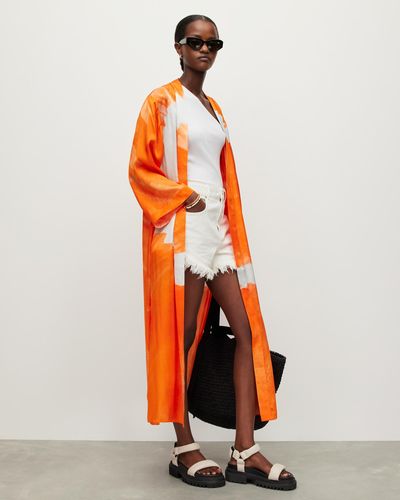 AllSaints Carine Mariana Silk Blend Kimono - Orange