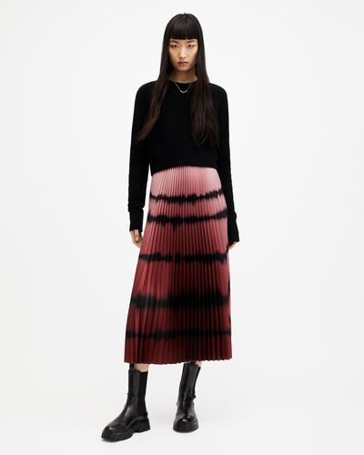 AllSaints Curtis 2-in-1 Ombre Tie Dye Midi Dress - Red