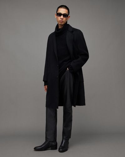 AllSaints Stano Oversized Wool Blend Coat - Black