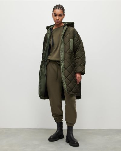 AllSaints Rico Quilted Removable Sleeve Liner Coat - Green
