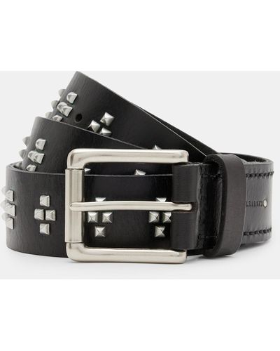 AllSaints Noa Cross Studded Leather Belt - Black
