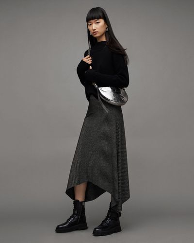 AllSaints Gia Ribbed Sparkle Midi Skirt, - Black