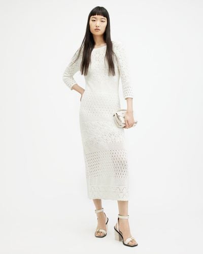 AllSaints Briar Lace Long Sleeve Slim Midi Dress, - White