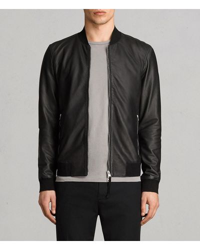 AllSaints Men's Sheep Leather Regular Fit Mower Bomber Jacket, Black, Size: Xs
