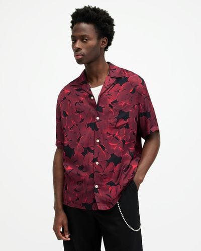 AllSaints Kaza Floral Print Relaxed Fit Shirt - Red