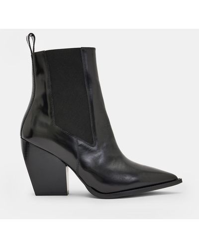 AllSaints Ria Pointed Leather Heeled Boots, - Black
