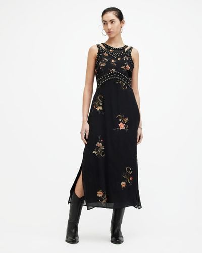 AllSaints Jessie Tanana Floral Print Maxi Dress, - Black