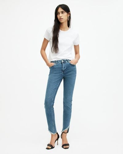 AllSaints Dax High Rise Asymmetric Hem Denim Jeans - Blue