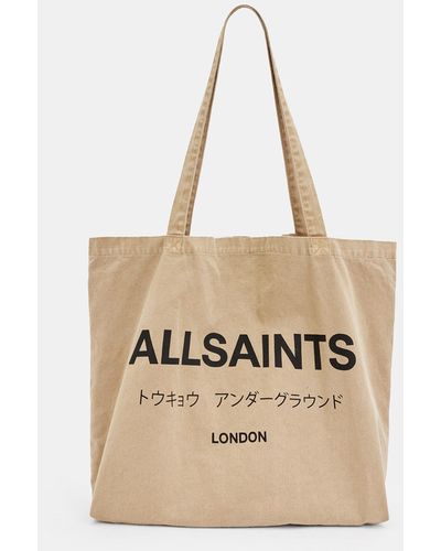 AllSaints Underground Logo Printed Tote Bag - Natural