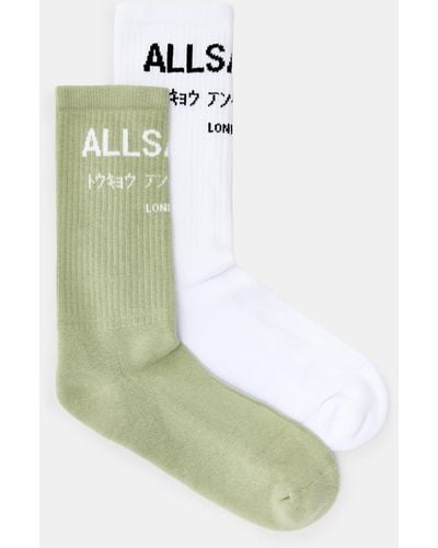AllSaints Underground Logo Socks 2 Pack, - White