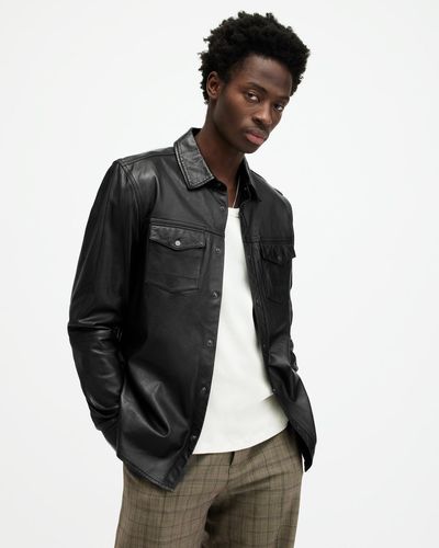 AllSaints Ethan Lightweight Leather Shirt - Black