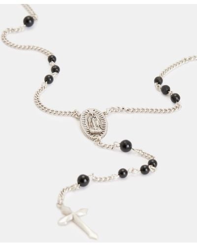 AllSaints Saif Beaded Sterling Silver Rosary Necklace - Natural