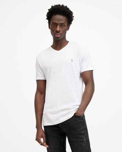 AllSaints Tonic V-neck Slim Fit Ramskull T-shirt - White