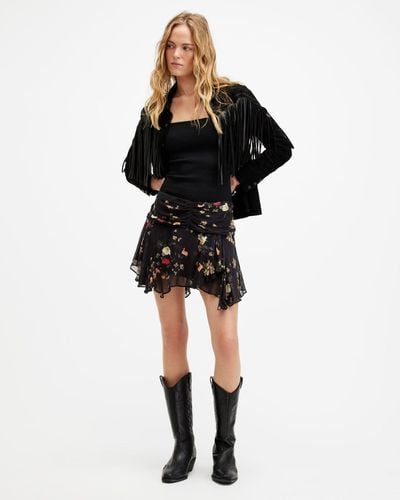AllSaints Erica Kora Asymmetric Hem Mini Skirt, - Black