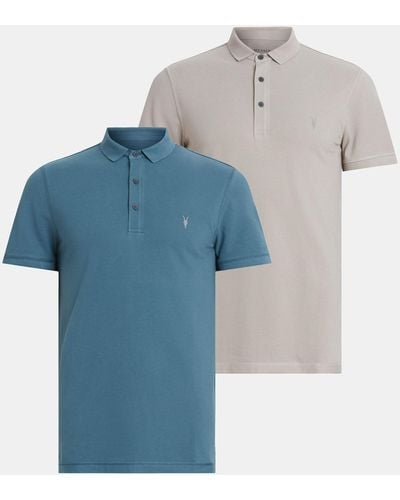 AllSaints Reform Short Sleeve Polo Shirts 2 Pack, - Blue