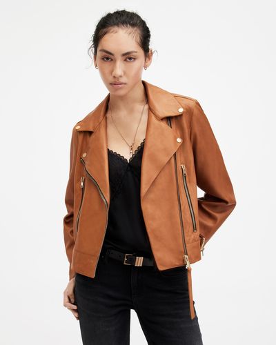 AllSaints Beale Slim Fit Leather Biker Jacket - Multicolour