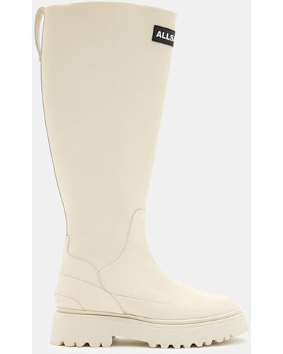 AllSaints Octavia Knee High Logo Boots - White