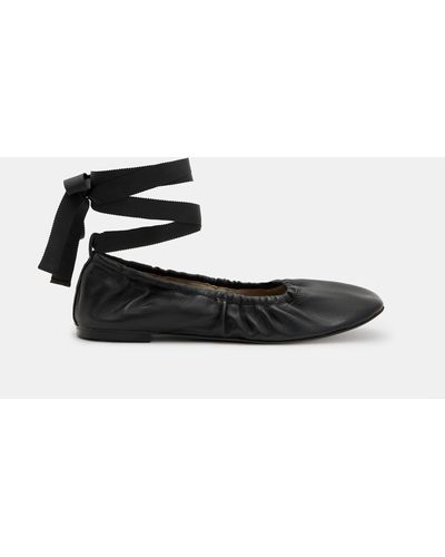 AllSaints Alia Leather Ribbon Ballet Court Shoes, - White