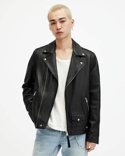AllSaints Leather Slim Fit Milo Biker Jacket, - Black
