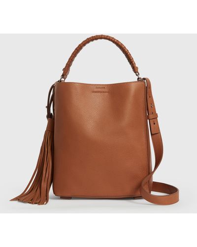 AllSaints Shirley North South Small Leather Tote Bag - Brown