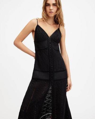 AllSaints Dahlia Embroidered Broderie Maxi Dress, - Black
