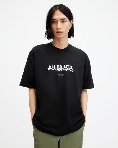 AllSaints Slanted Logo Oversized Crew Neck T-shirt, - Black