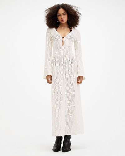 AllSaints Karma Crochet Slim Fit Maxi Dress, - White