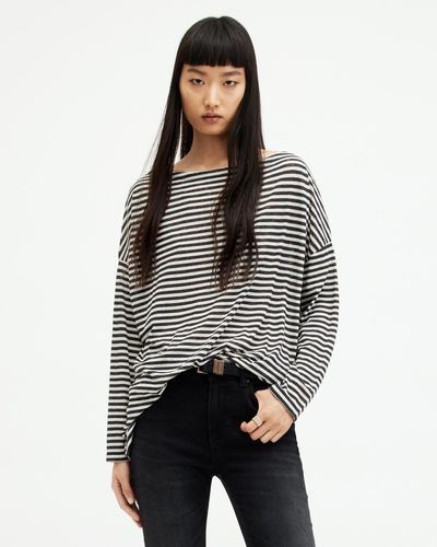 AllSaints Rita Oversized Striped T-shirt, - Gray